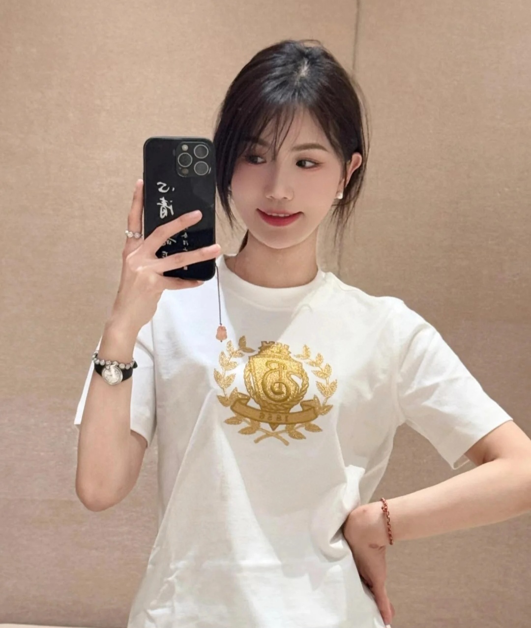 BBR 白色 金色刺繡 Logo Tee
