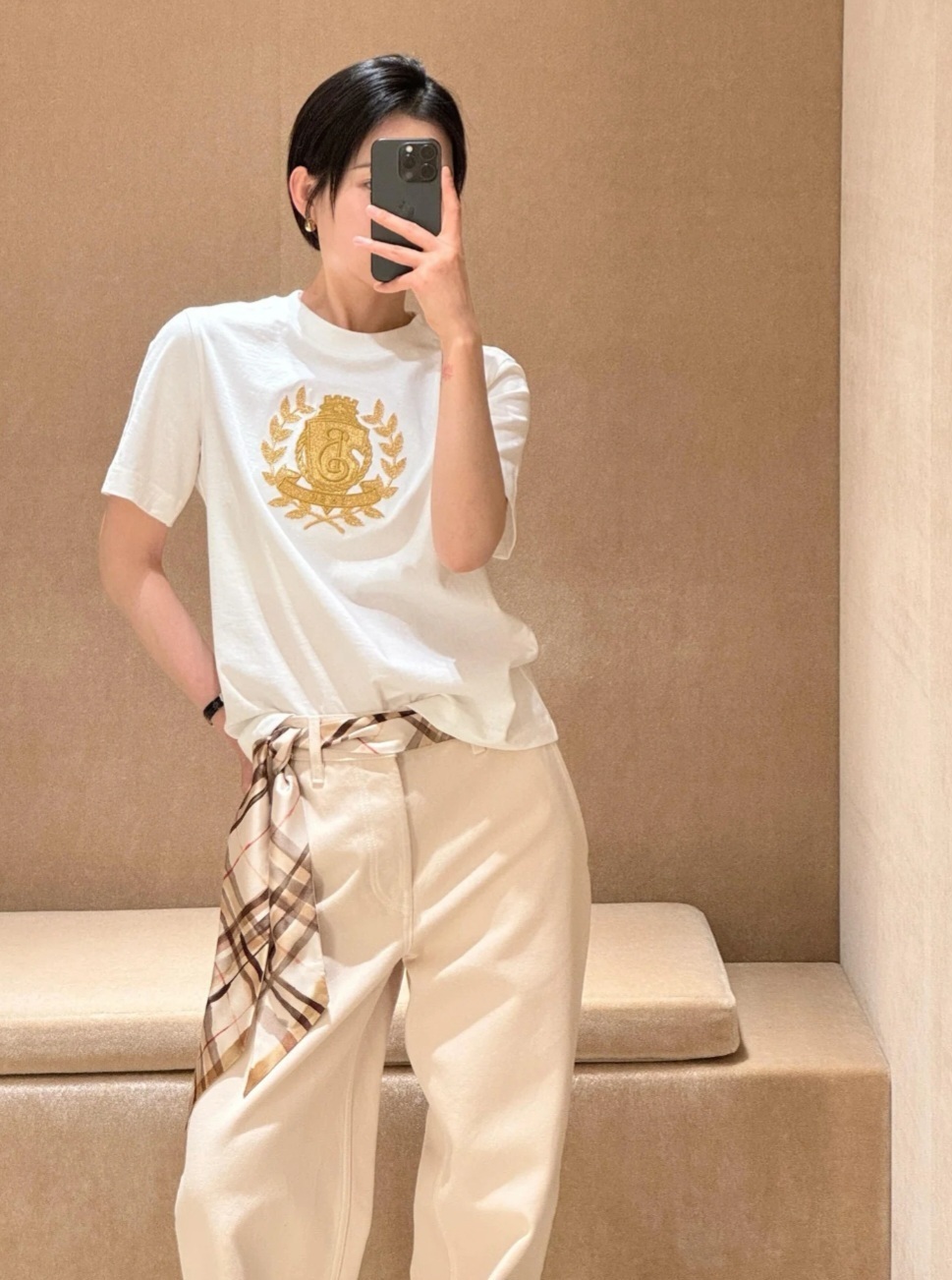 BBR 白色 金色刺繡 Logo Tee