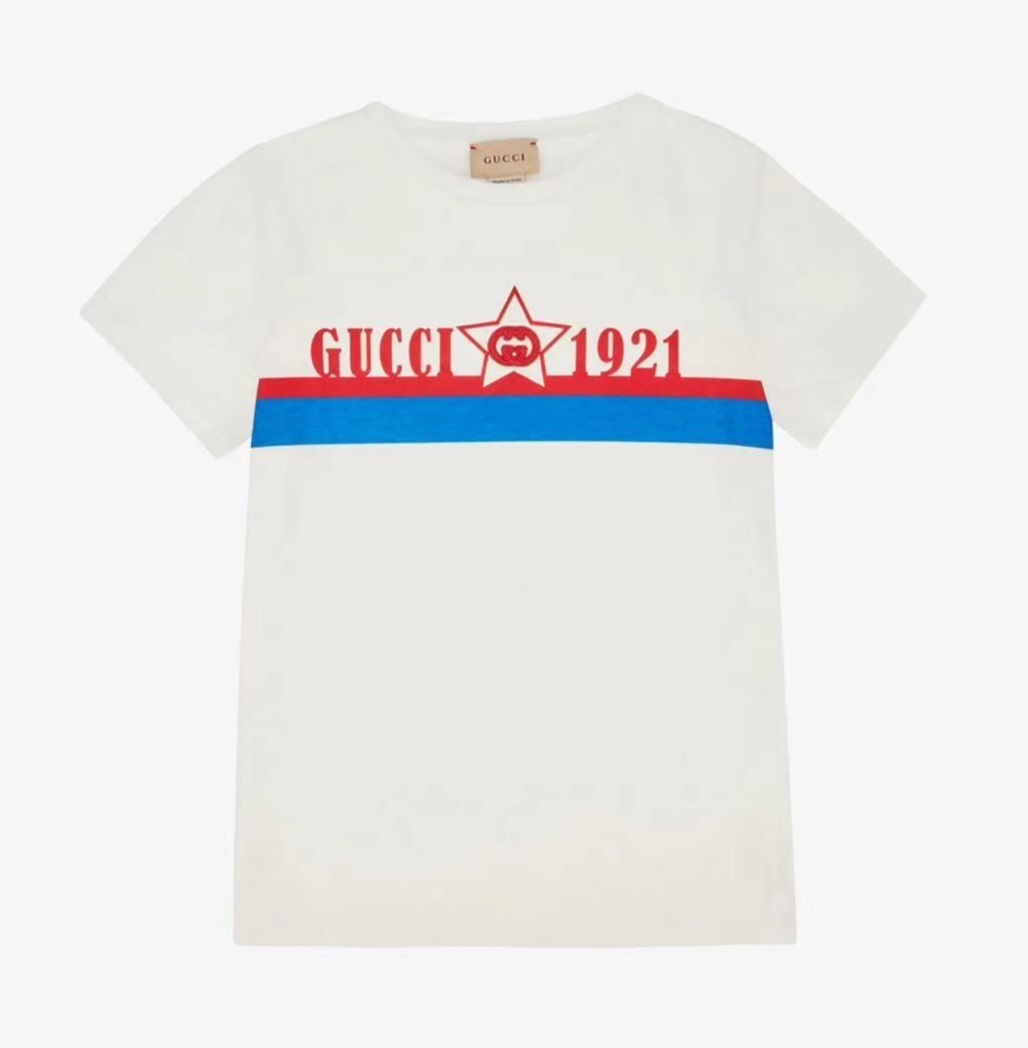 GG Kids 白色 1921印花立體Logo Tee