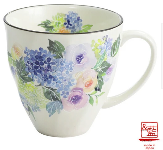 日本美濃燒有耳瓦杯(花音色)(青) (日本製)