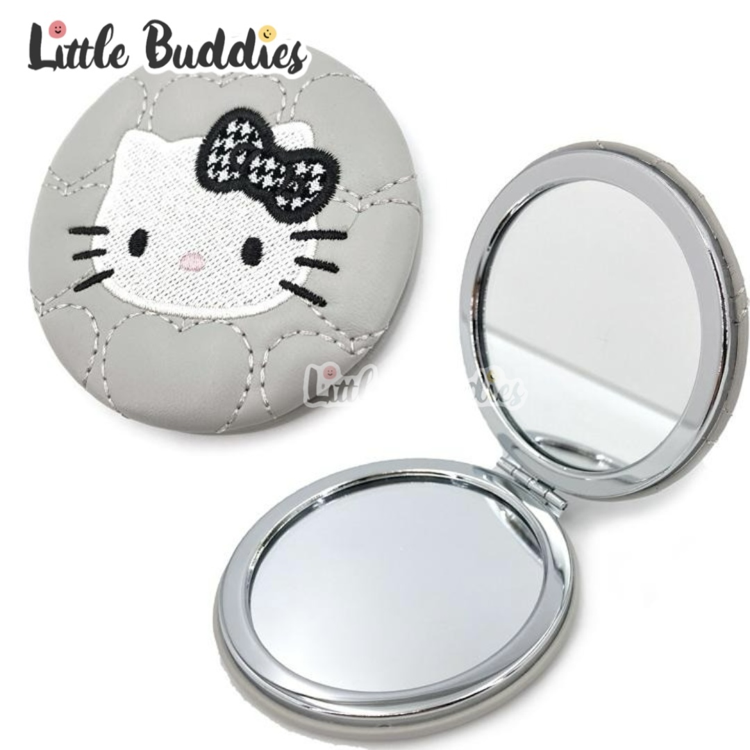 日本 Sanrio 心心車線刺繡 PU皮圓形鏡盒