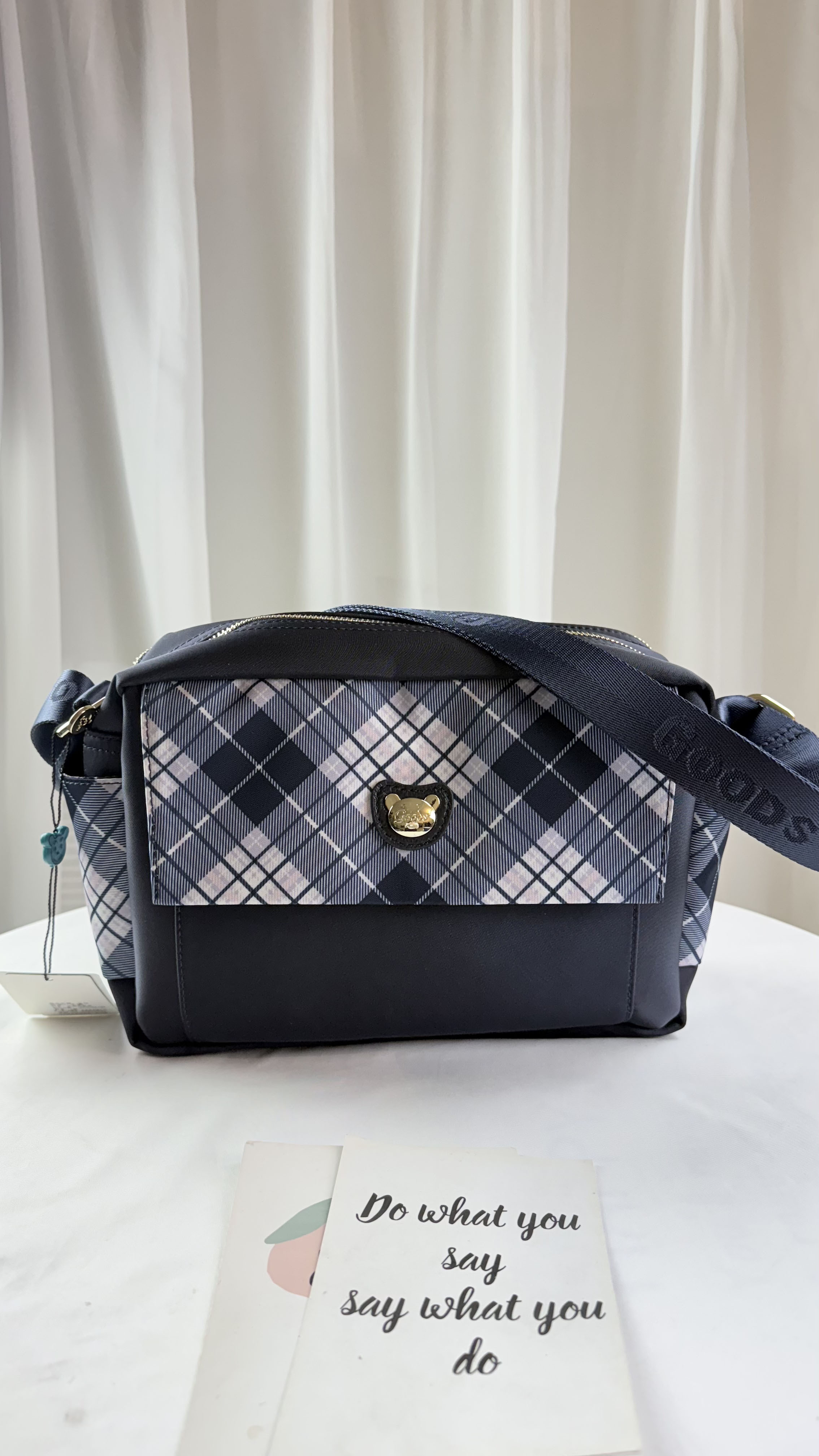 GOODS 英倫格紋藍拼色防潑水肩背包 / 側背包 #2904