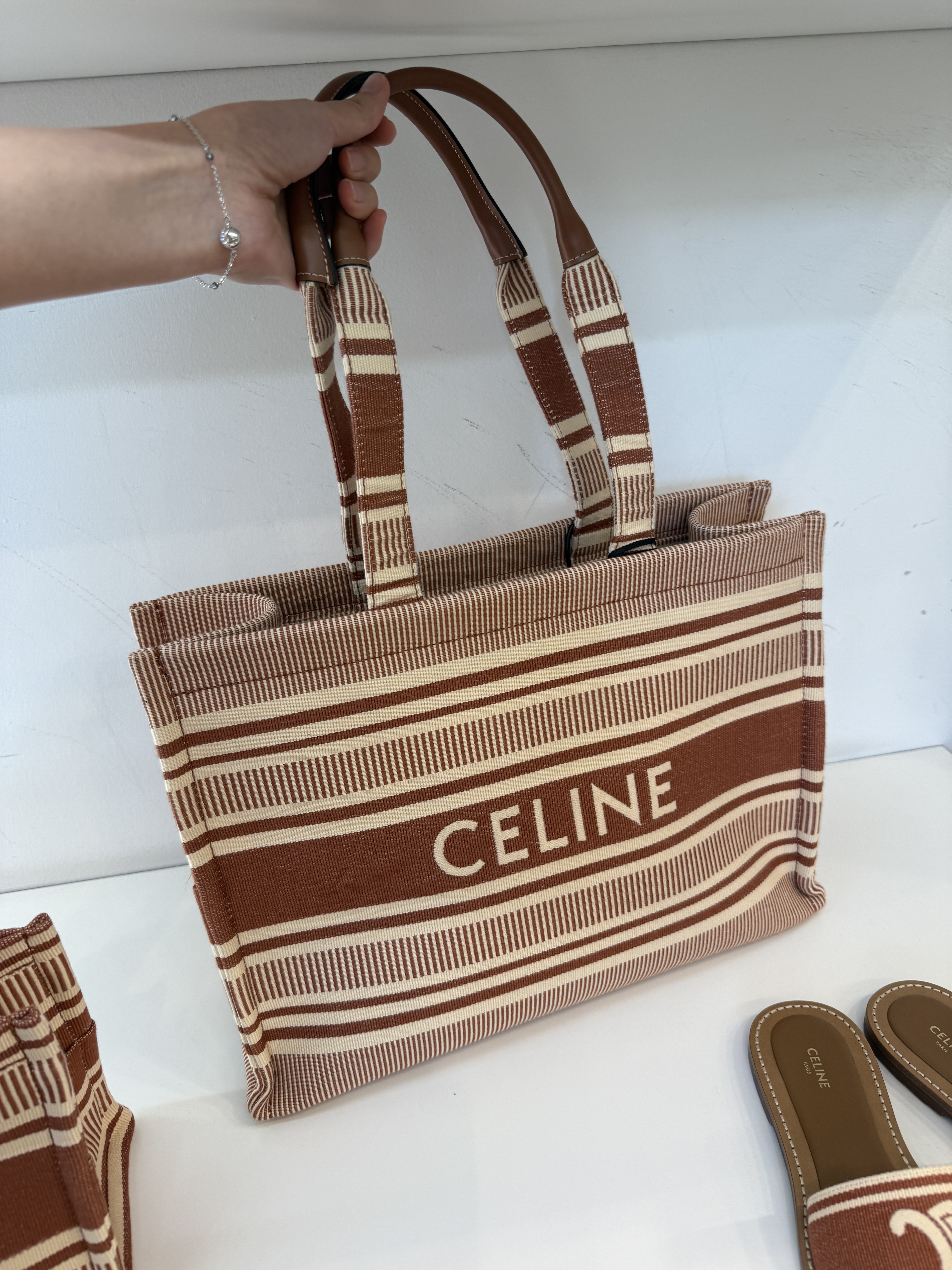 Celine bag Large Cabas Thais Striped Texture Tote bag