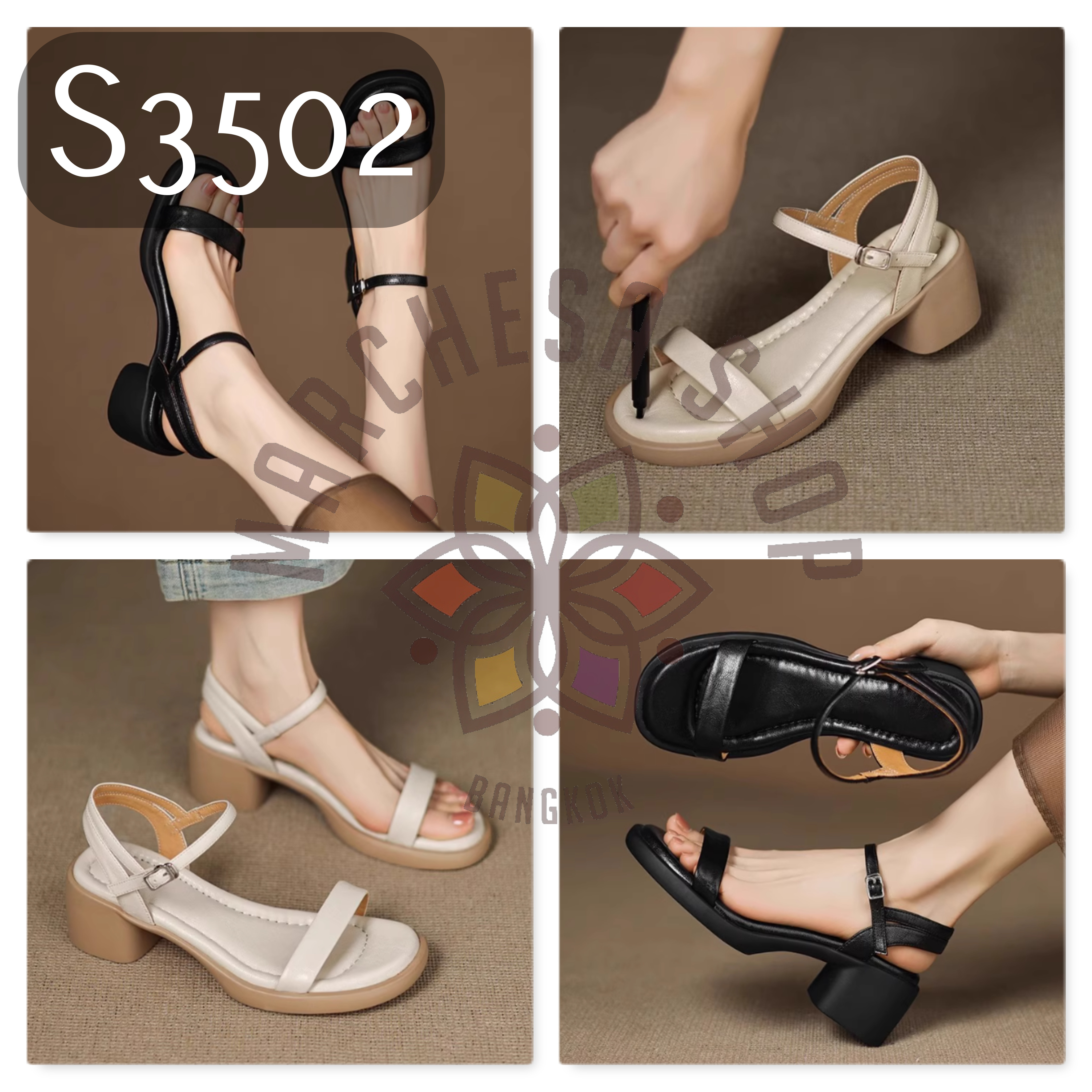 S3502 - 頭層小羊皮簡約一字帶低踭涼鞋