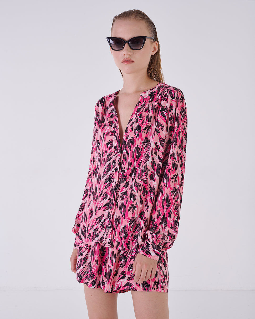 【Silvian Heach】個性豹紋長袖襯衫