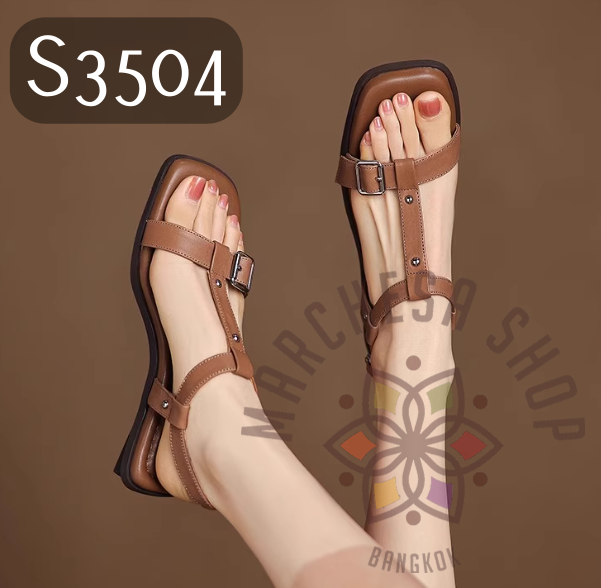 S3504 - 頭層小羊皮扣帶羅馬低踭涼鞋