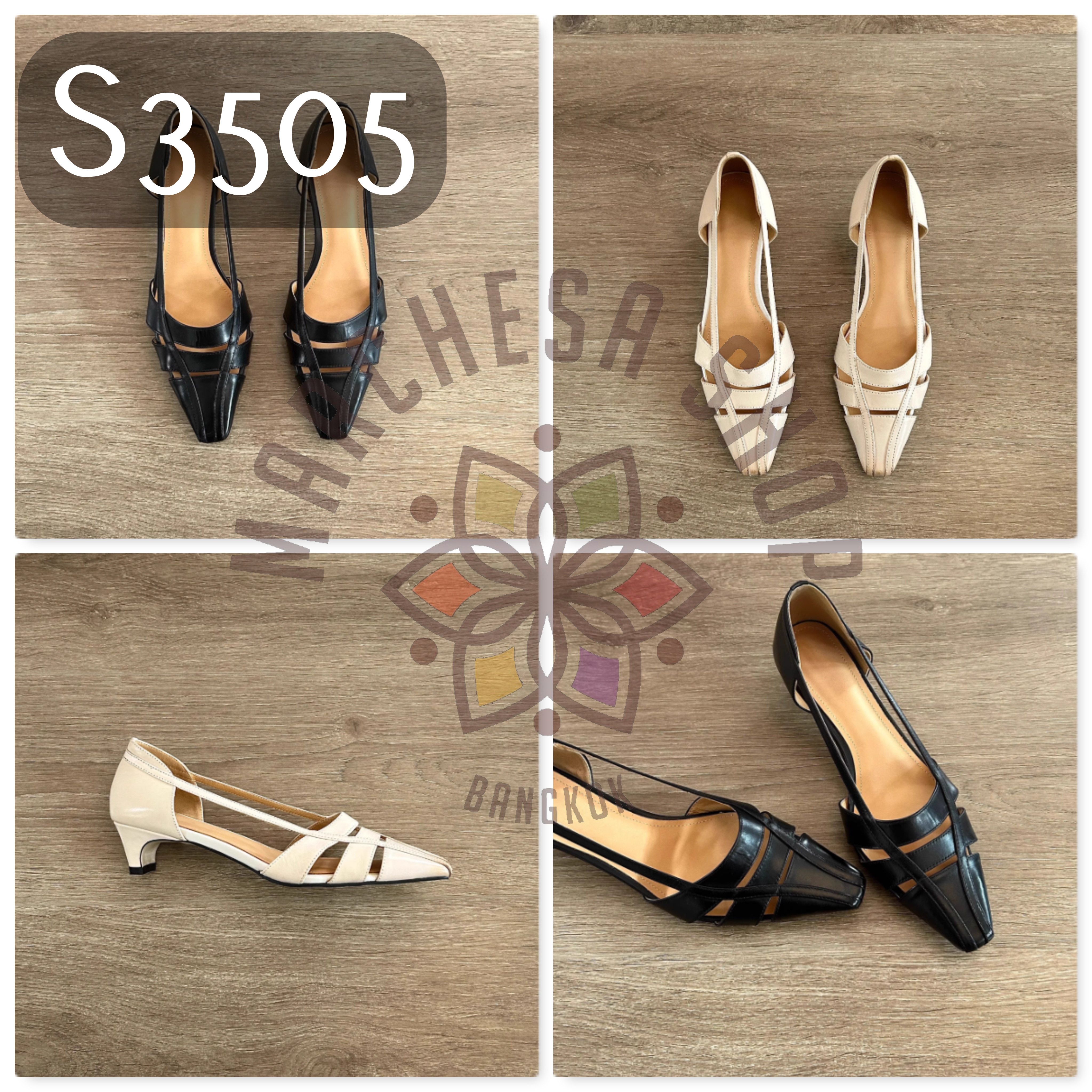 S3505 - 頭層小羊皮中空搭帶低踭鞋