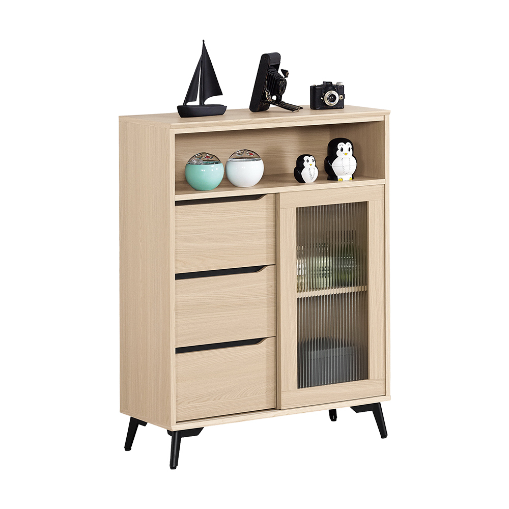 艾瑪2.7尺長虹玻璃推/拉門三抽展示櫃/收納置物櫃/玄關櫃