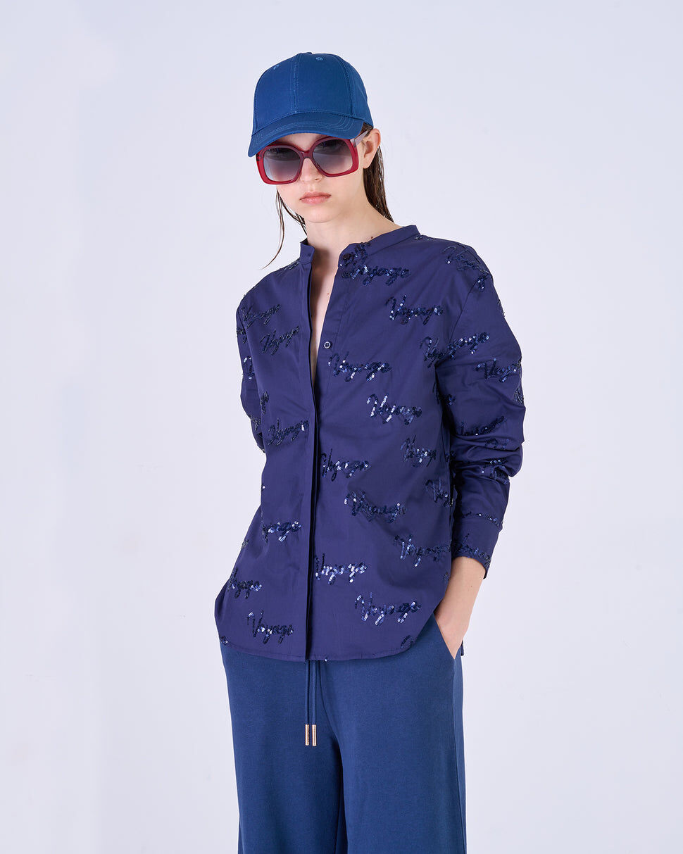 【Silvian Heach】個性亮片無領襯衫