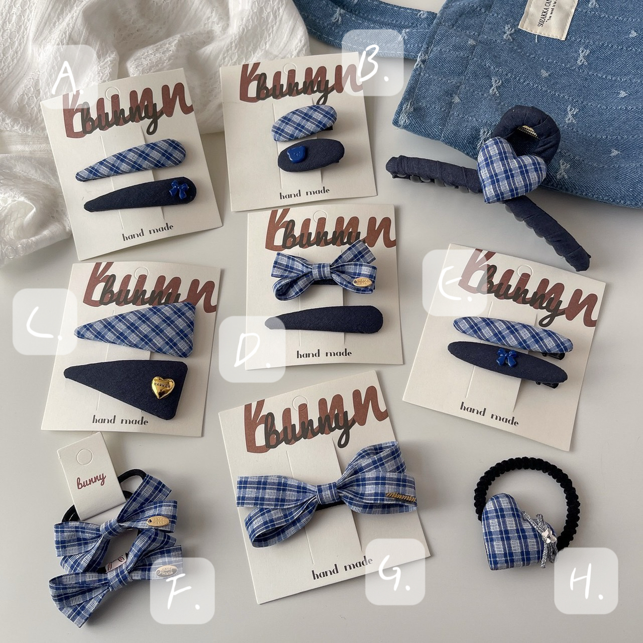 藍色系格紋髮飾