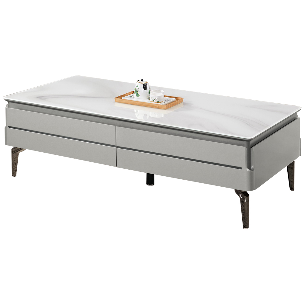 萊菲4.3尺四抽仿石面玻璃大茶几