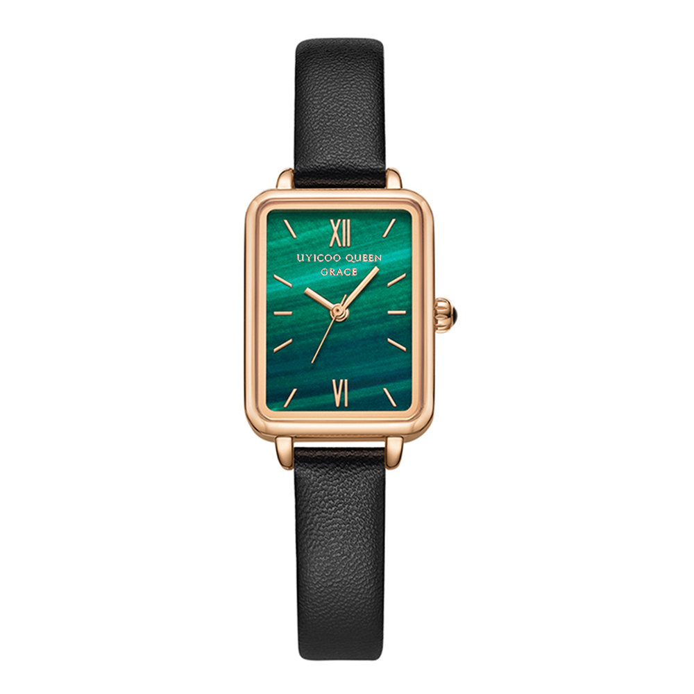 【UYICOO 伊寇】UC038 孔雀綠寶石紋錶盤 瑪瑙錶冠 羅馬時標 女錶 手錶-