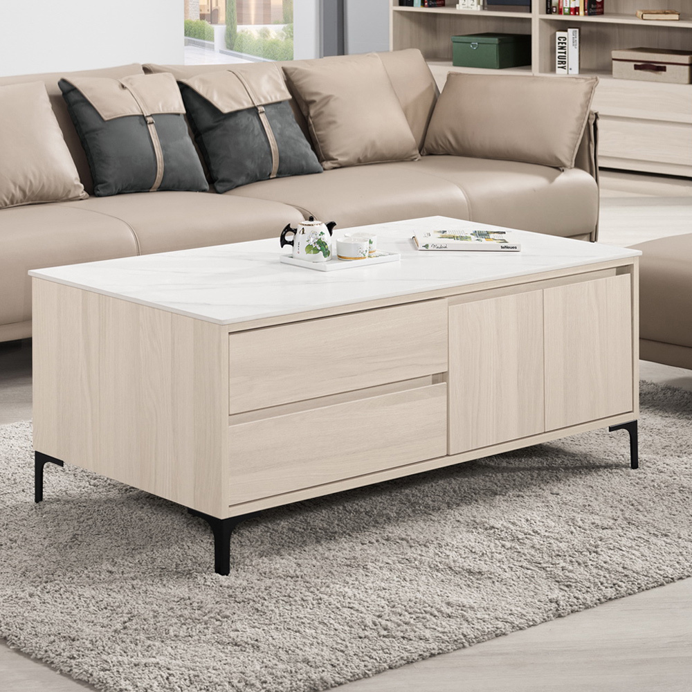 巴拉4尺二抽四門岩板大茶几