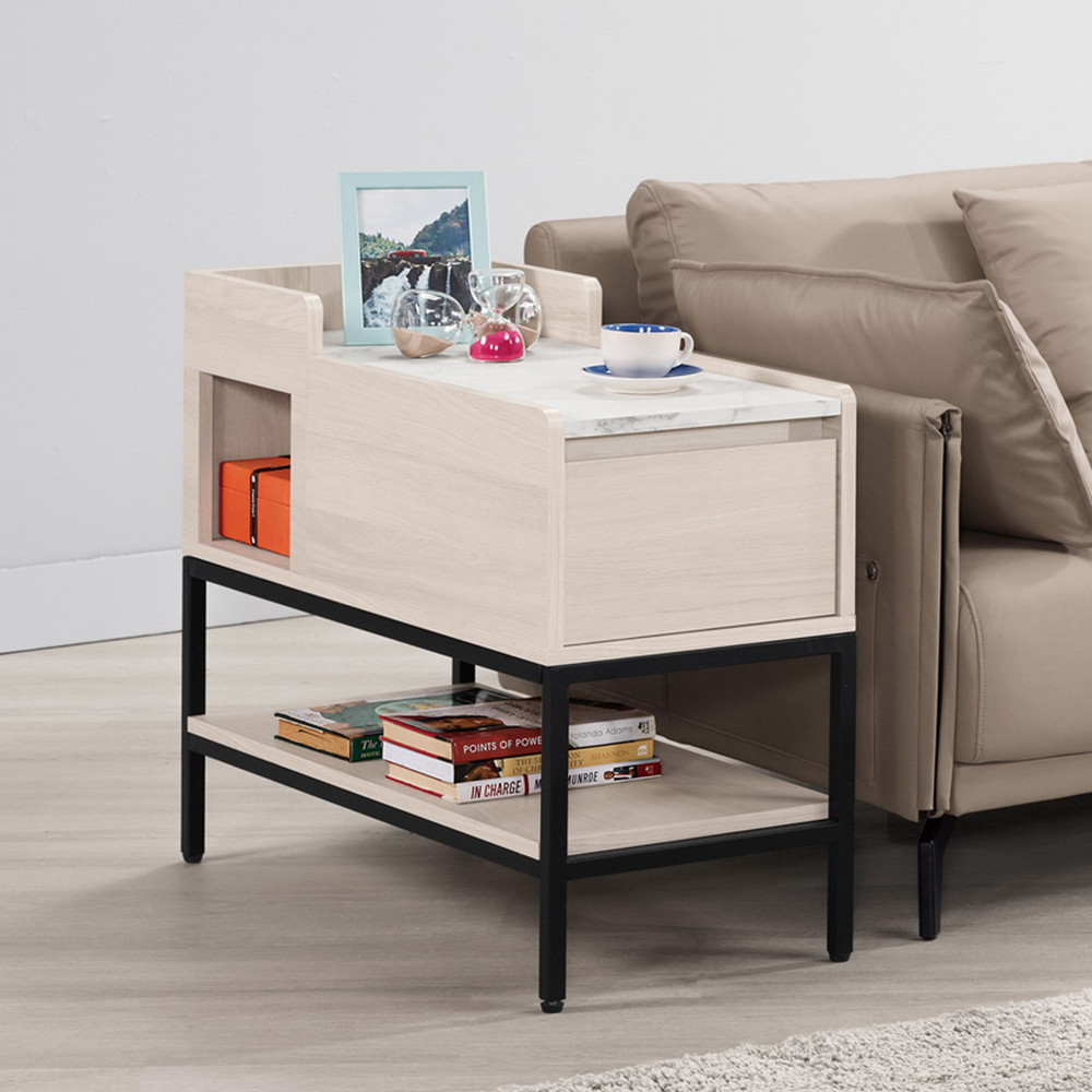 巴拉1.2尺單抽仿石面小茶几/邊几/邊桌/床邊收納櫃/床頭置物櫃