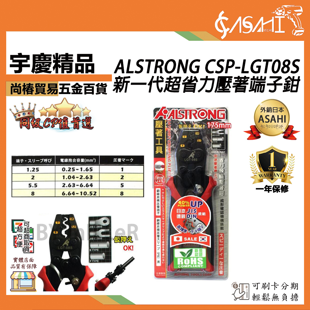 附發票｜ALSTRONG CSP-LGT08S 新一代超省力 壓著端子鉗 壓接端子鉗 壓著鉗 壓接鉗