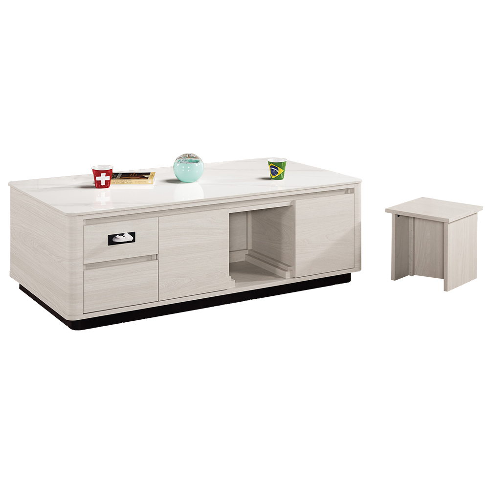 奧菲4.3尺多功能收納岩板大茶几-附小椅凳二入