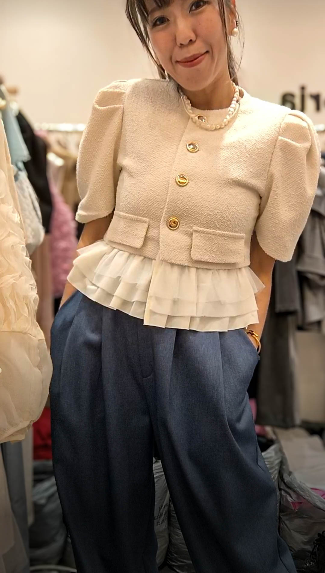 PM_K8957  ▶️拼接雪紡小香風外套 👉B:88cm L:52cm👈