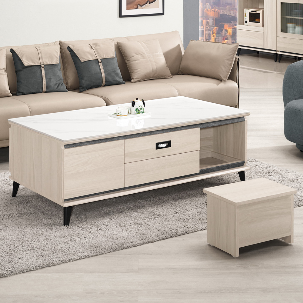 珊卓4.3尺岩板大茶几-附小椅凳二入