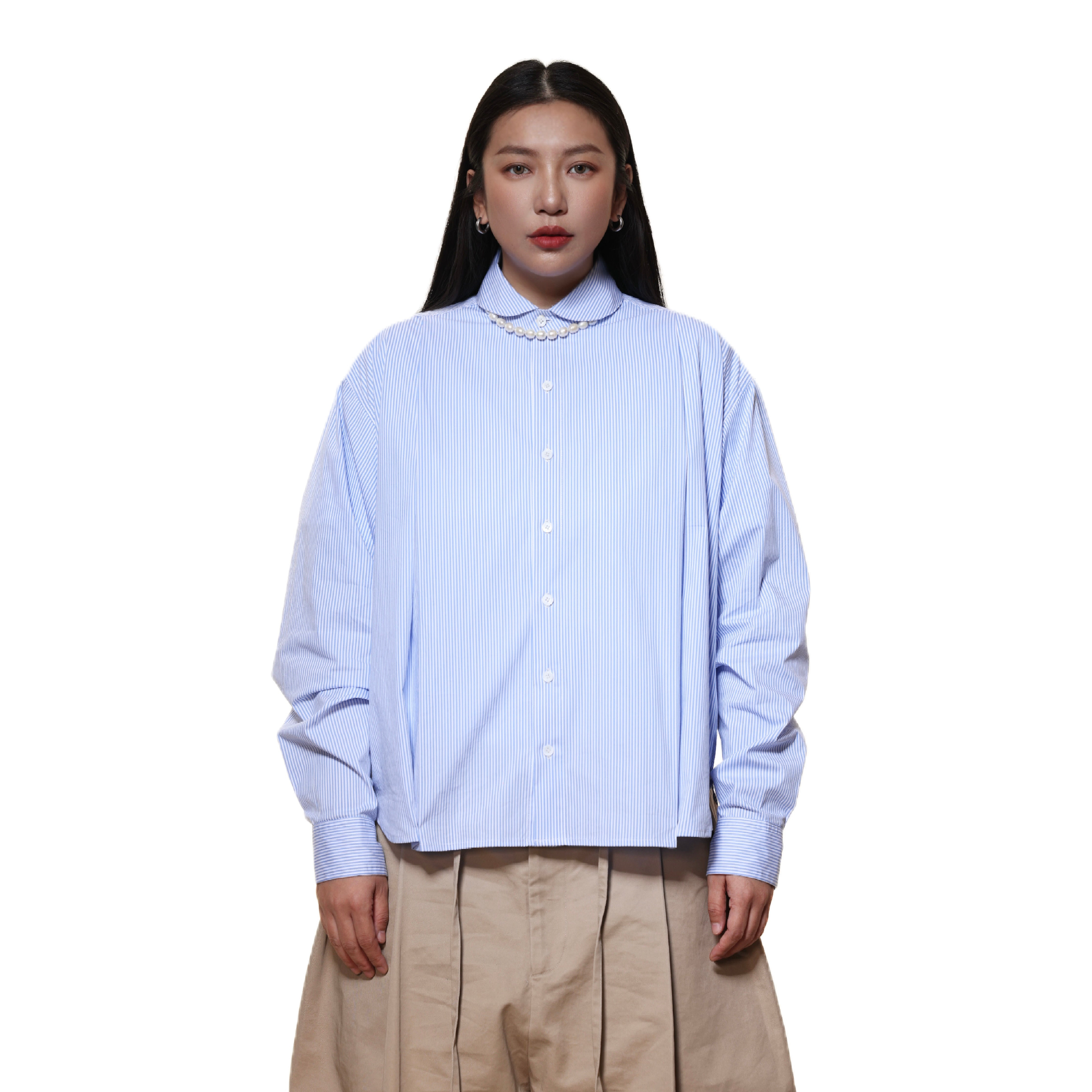 6cRAyon Cropped Oxford Shirt 短版 牛津 條紋長袖襯衫