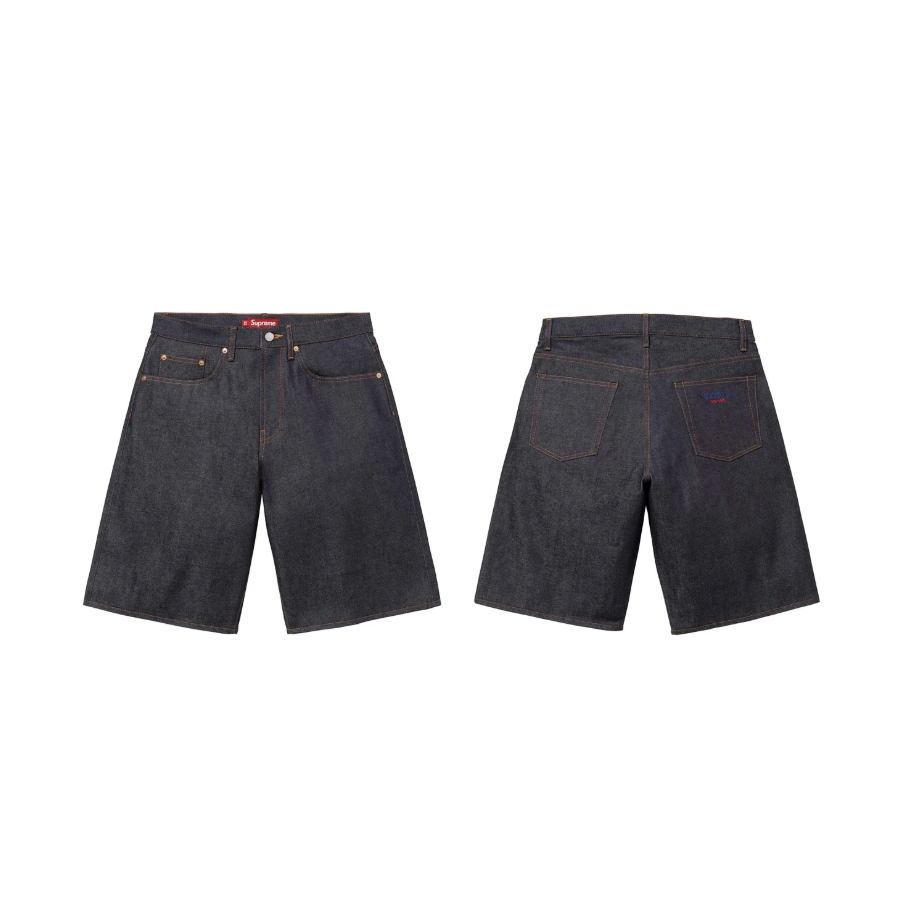-(B3b05)-SUPREME RIGID BAGGY SELVEDGE DENIM SHORT 刺繡 單寧 五分 短褲-SS25SH19