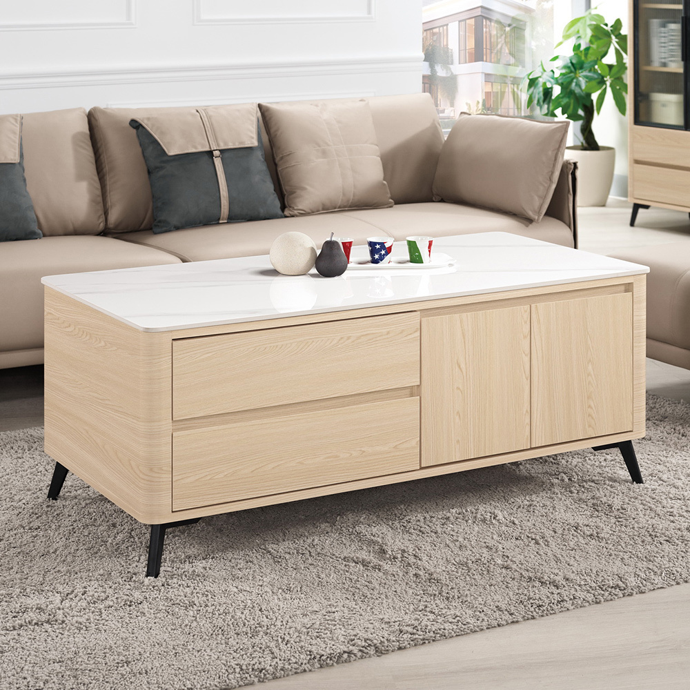 恩洛4尺四門二抽岩板大茶几