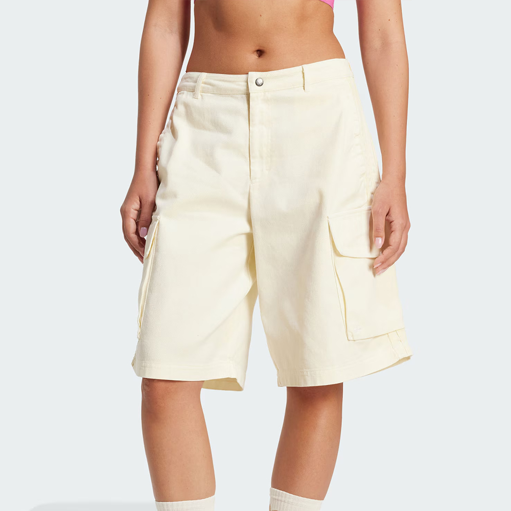 Adidas Cargo Jorts 女款 米白色 三葉草 亞規 寬鬆 休閒 水洗 工裝 短褲 JD0138