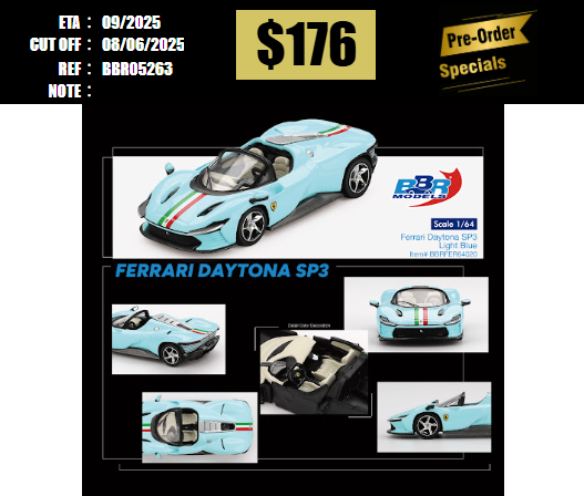 PO-$176 * BBR * 1:64 Ferrari Daytona SP3 Light Blue [OD25/05]