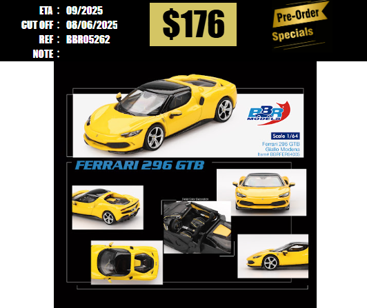 PO-$176 * BBR * 1:64 Ferrari 296 GTB Giallo Modena [OD25/05]