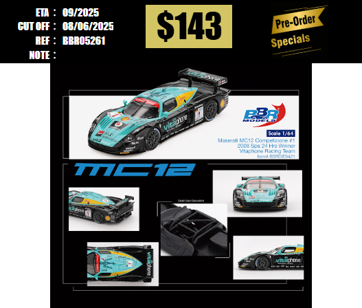 PO-$143 * BBR * 1:64 Maserati MC12 Competizione #1 Vitaphone Racing Team 2008 Spa 24 Hrs. Winner [OD25/05]