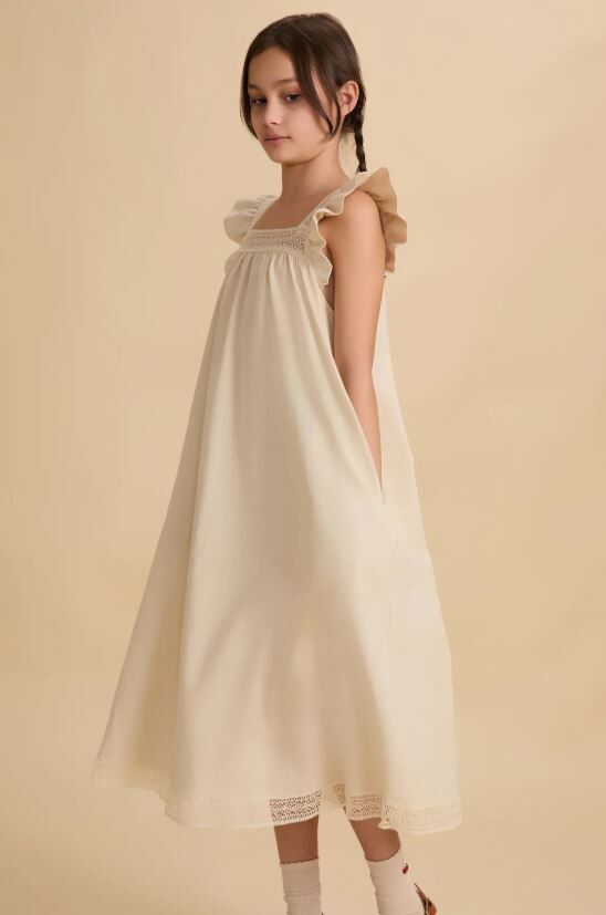 MINIMOM 棉麻小天使蕾絲洋裝 Darla Dress-cream