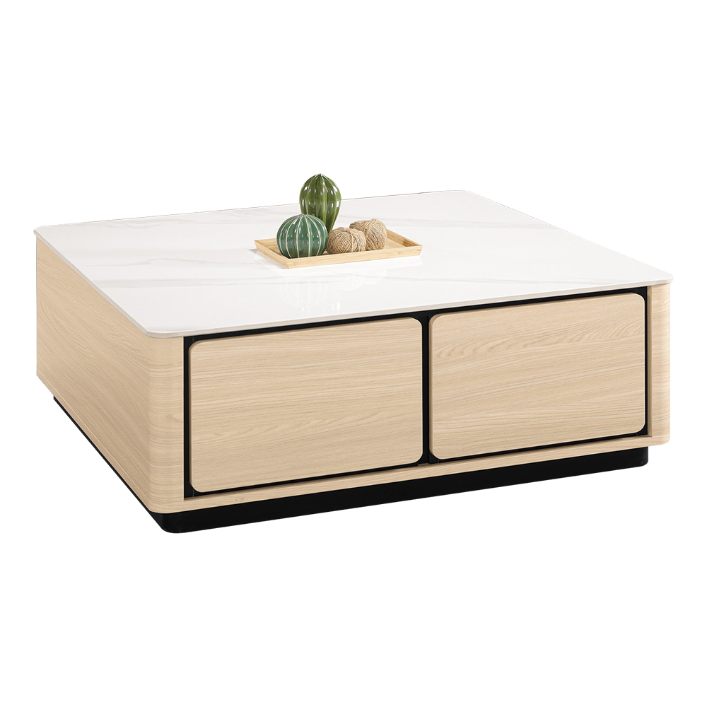 恩洛3.3尺四抽岩板方型大茶几/大方几