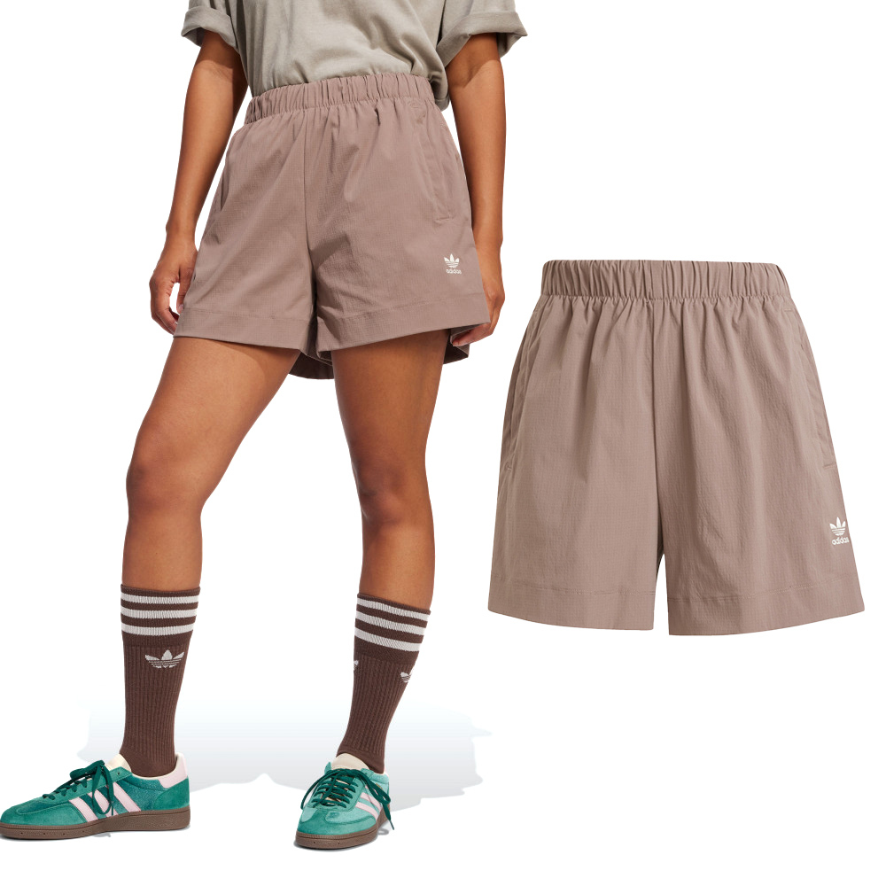 Adidas ESS S Short 女款 咖啡色 亞規 三葉草 運動 口袋 腰部鬆緊 休閒 短褲 JD1508