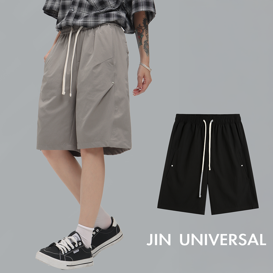JIN UNIVERSAL 壓褶抽繩機能涼感面料 短褲