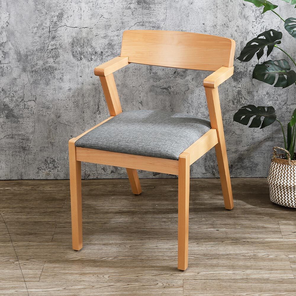 尼娜灰色布紋皮革扶手實木餐椅/單椅/休閒椅/洽談椅/商業椅