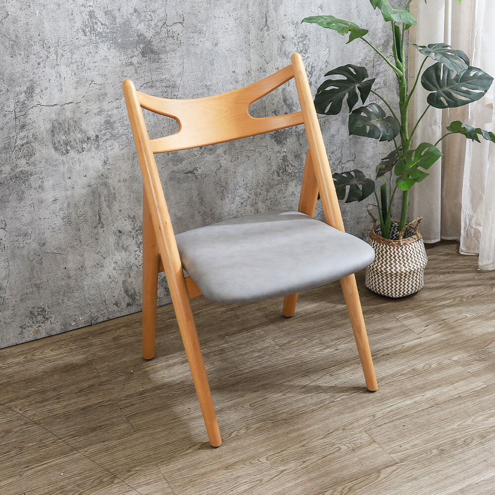 麥格灰色皮革造型實木餐椅/單椅/休閒椅/洽談椅/商業椅