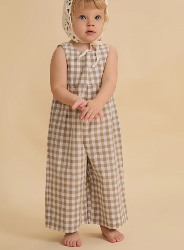 MINIMOM 格紋高腰連身褲 Lia Jumpsuit - Beige