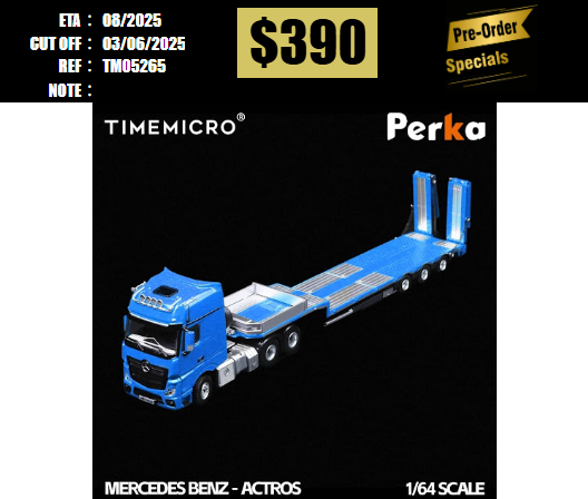PO-$390 * TIME MICRO * 1:64 BENZ ACTROS FLATBED TRANSPORTER BLUE [OD26/05]
