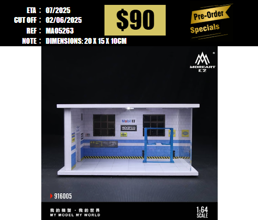 PO-$90 * MOREART * 1:64 DIORAMA-ASSEMBLED VERSION LIGHTING SCENE AUTO GARAGE BLUE-YELLOW(MO916005) [OD26/05]