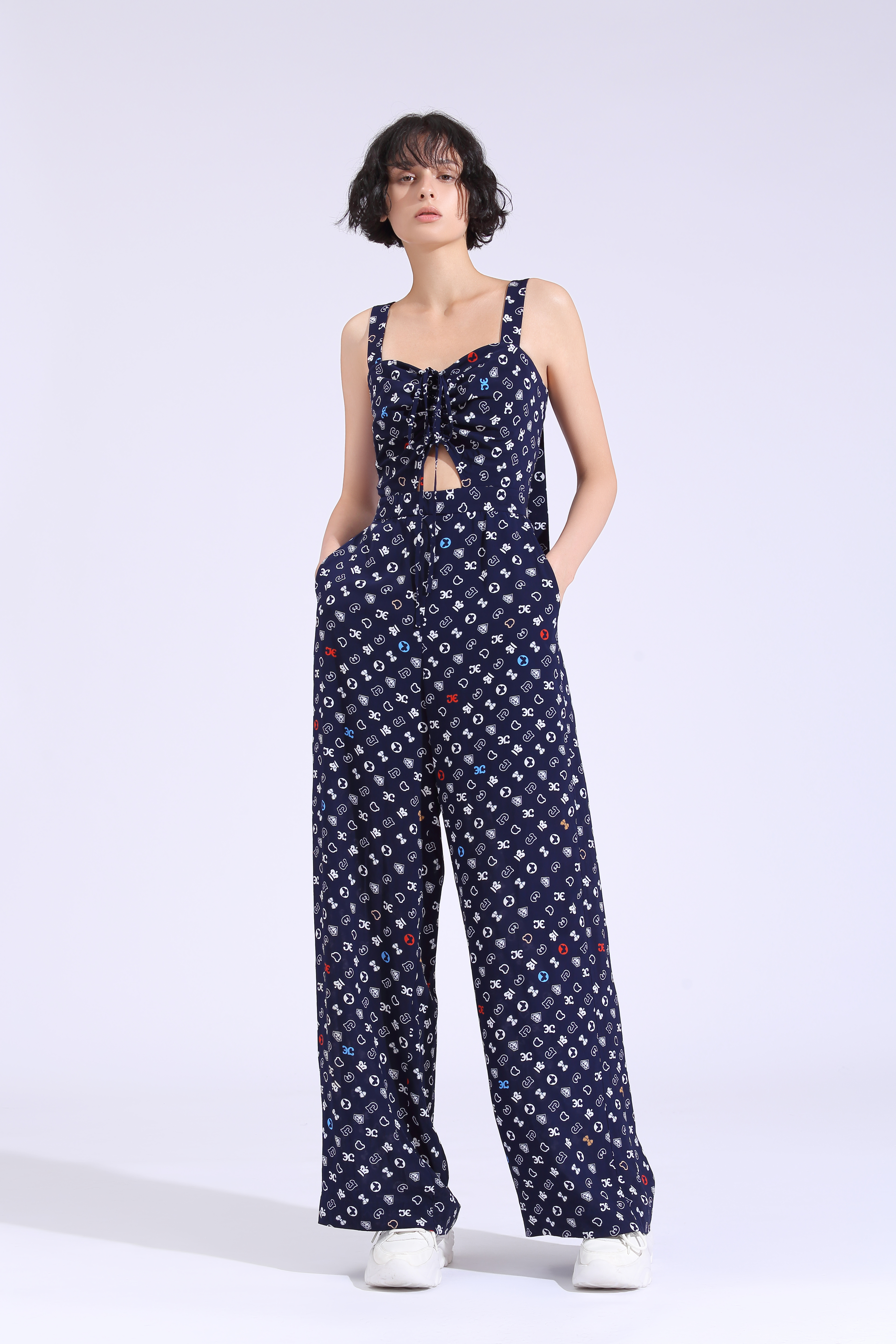 BE10005N1 藝術符號吊帶褲