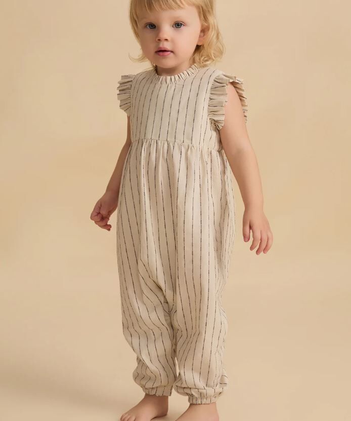 MINIMOM 荷葉邊高腰條紋連身褲 Nancy Jumpsuit - Brown