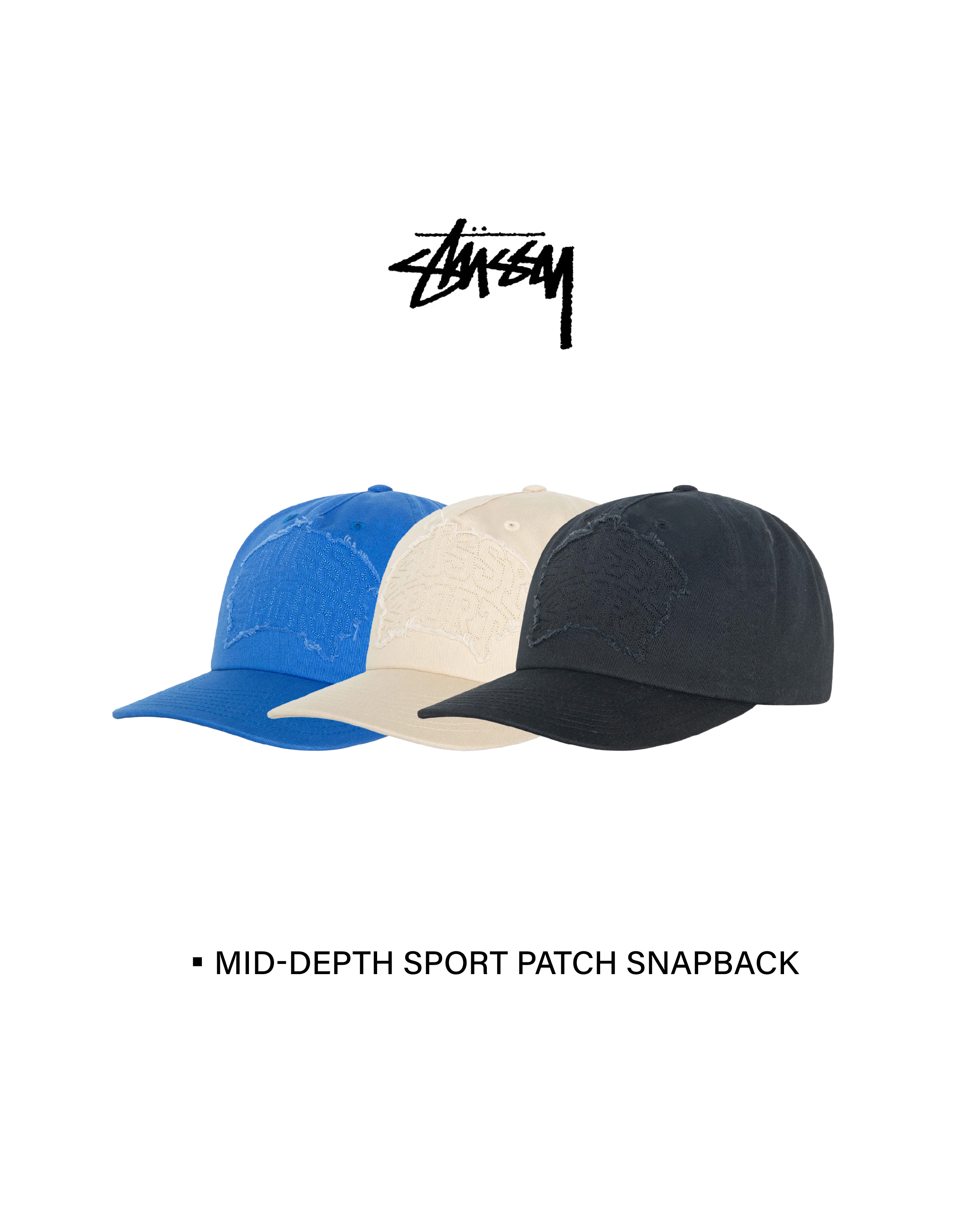 代購】STUSSY MID-DEPTH SPORT PATCH SNAPBACK 貼布刺繡老帽3色