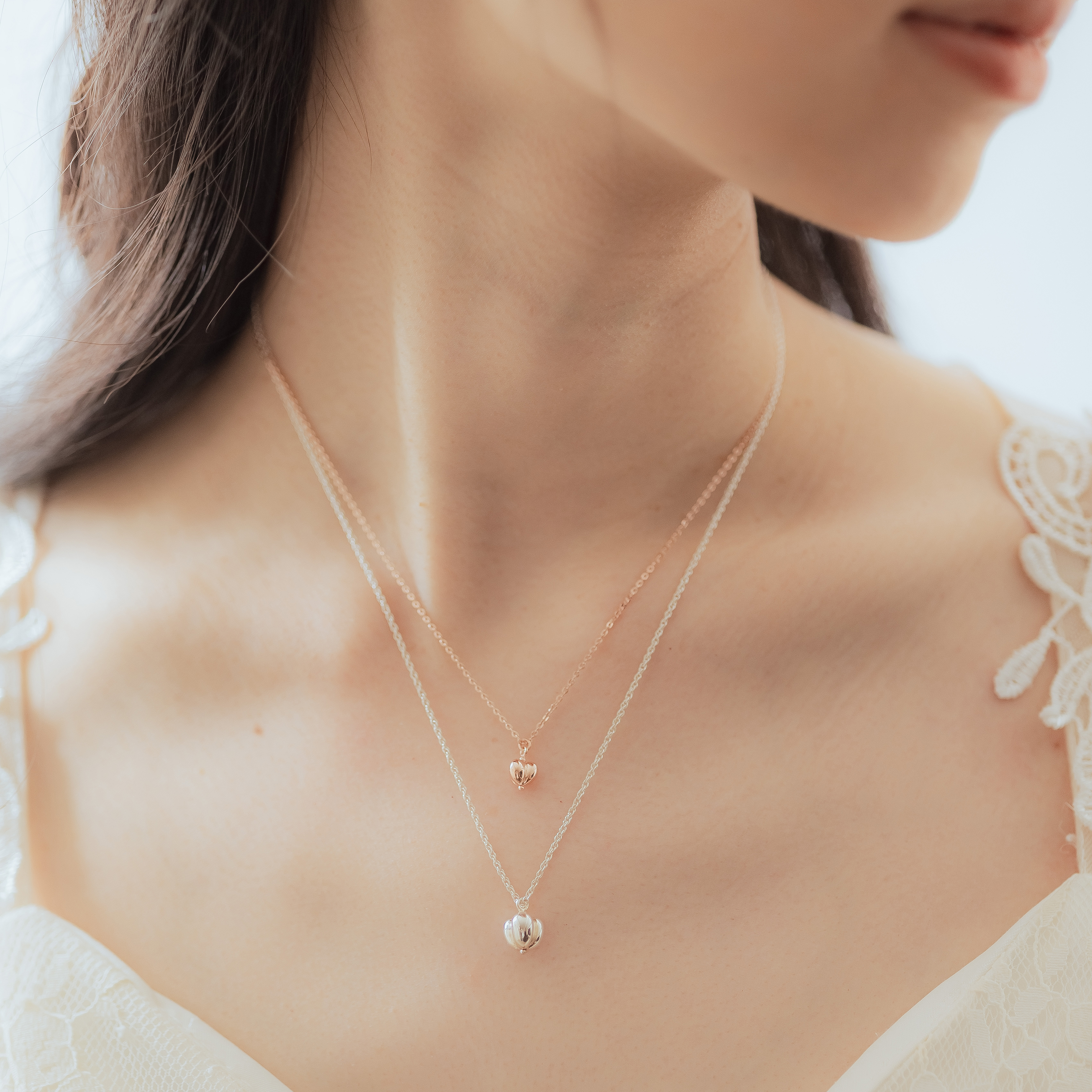Mini Heart Necklace | 3D Heart Sterling Silver | ANG