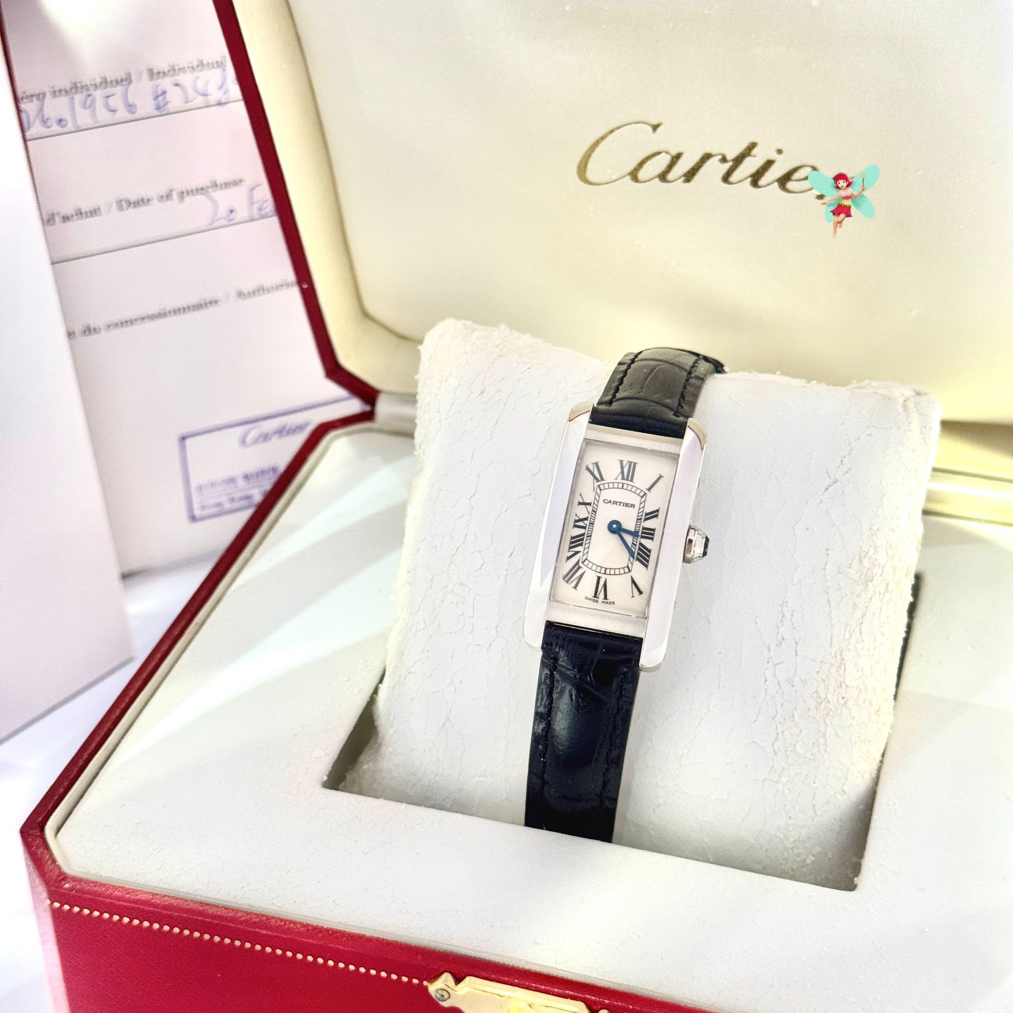 98%NEW二手CARTIER女士手錶 小號 黑色鱷魚皮/銀扣 TANK AMERICAINE SMALL #卡地亞手錶 #香榭站正品