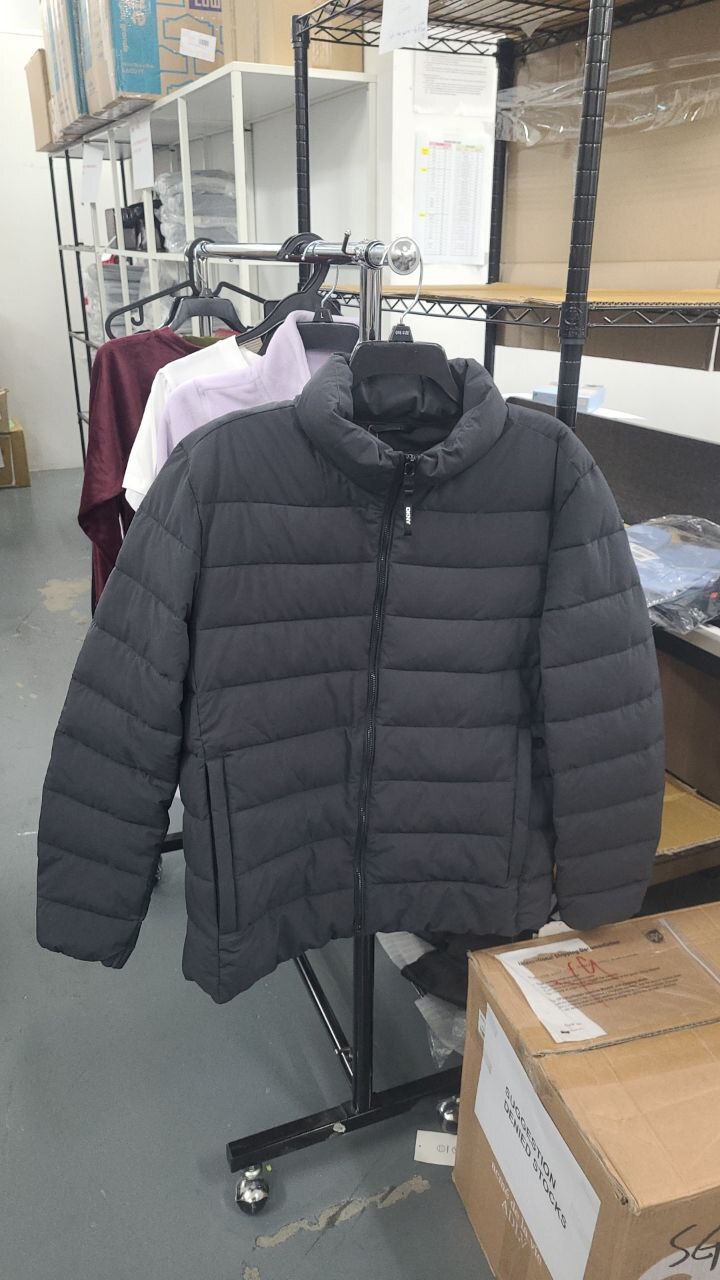[S] DKNY BLACK DXR55297 MEN'S QUILTED FULL-ZIP STAND COLLAR PUFFER JACKET, 755403191632 (SD1378)