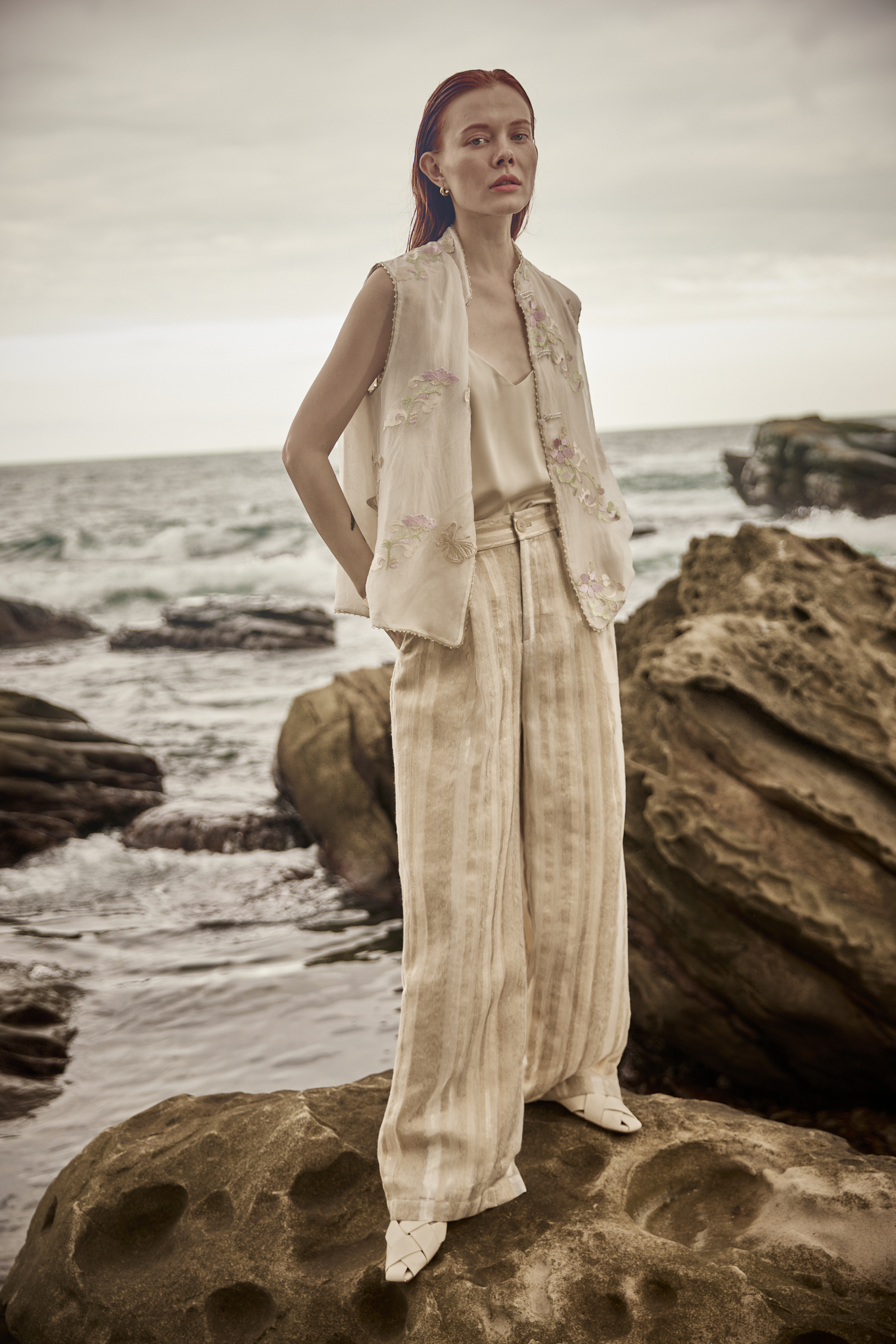 BE10118B1 線條麻長寬褲