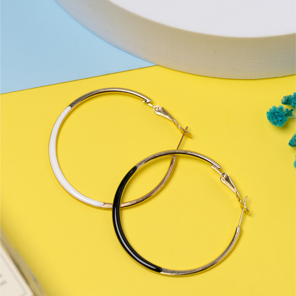 黑白色金邊優雅耳環