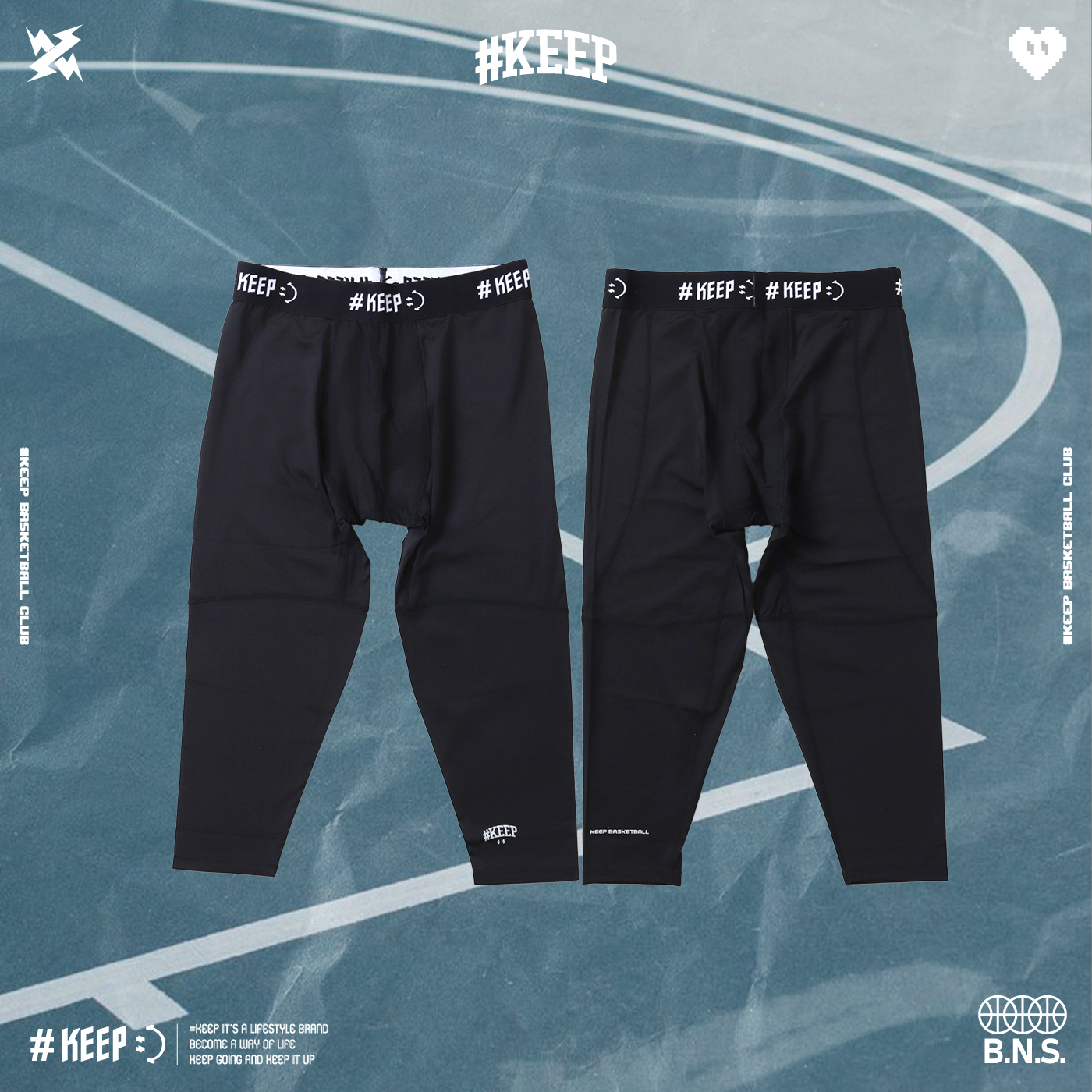#KEEP BASKETBALL ¾ JOGGERS 黑 白 印花 彈性 運動 籃球 七分長束褲【KS292】ABshorts