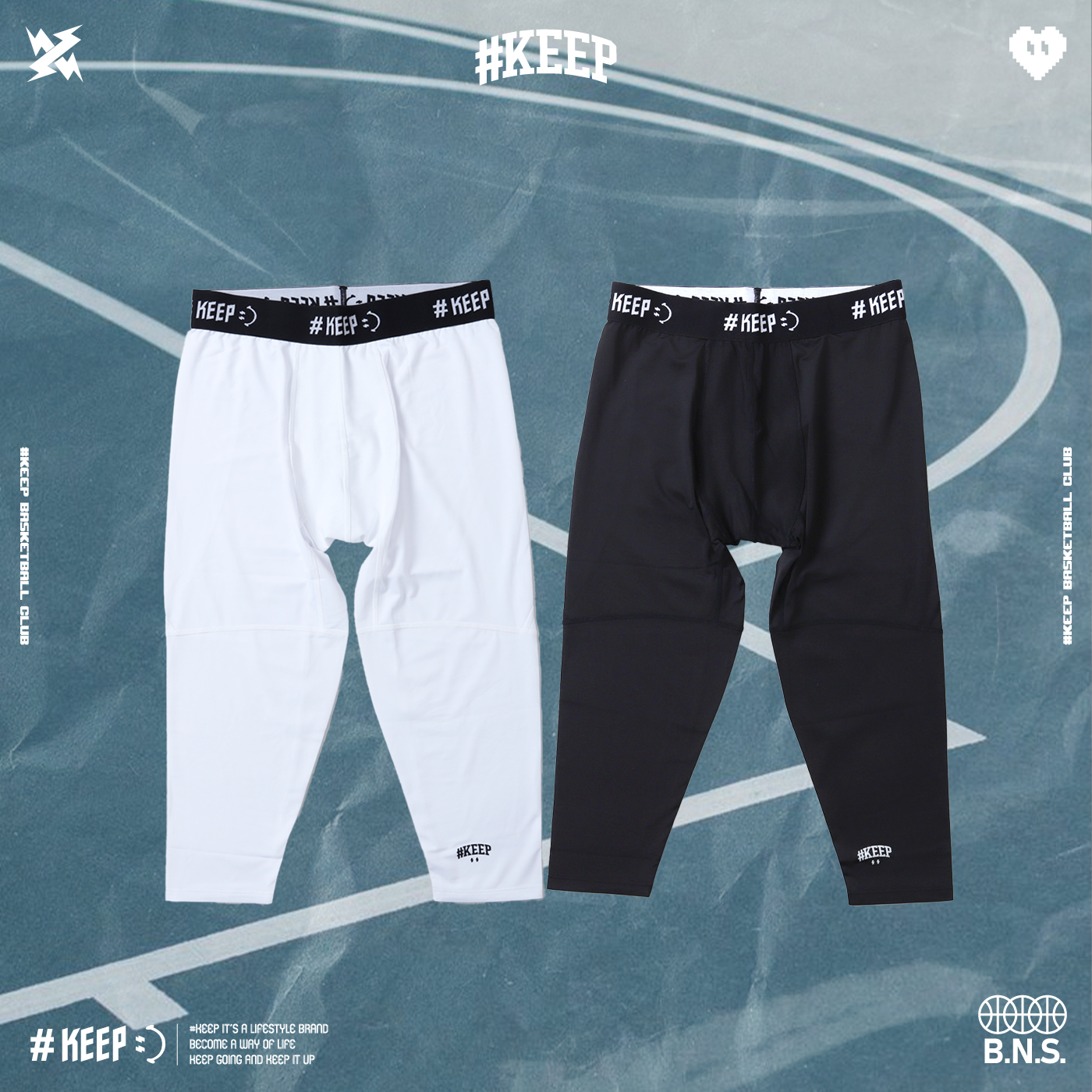 #KEEP BASKETBALL ¾ JOGGERS 黑 白 印花 彈性 運動 籃球 七分長束褲【KS292】ABshorts