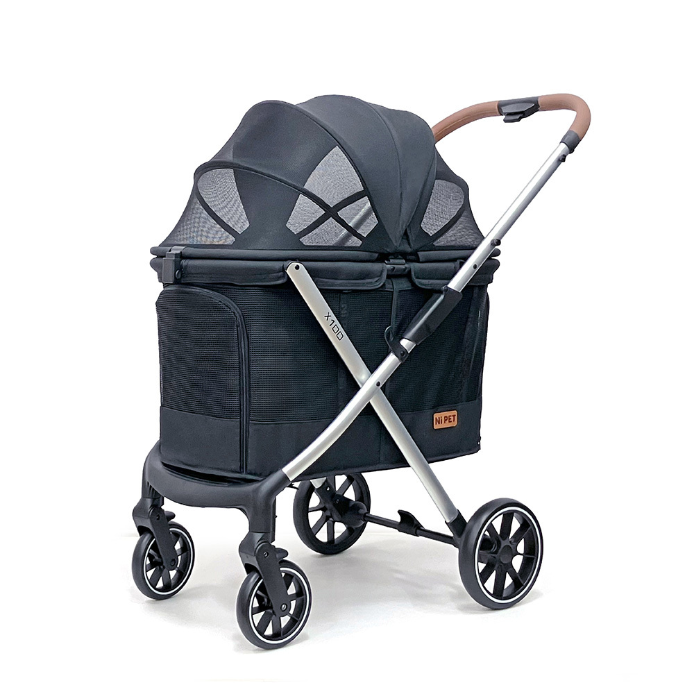 【Ni Pet】X100中大型一鍵收寵物推車網布版-石磨黑