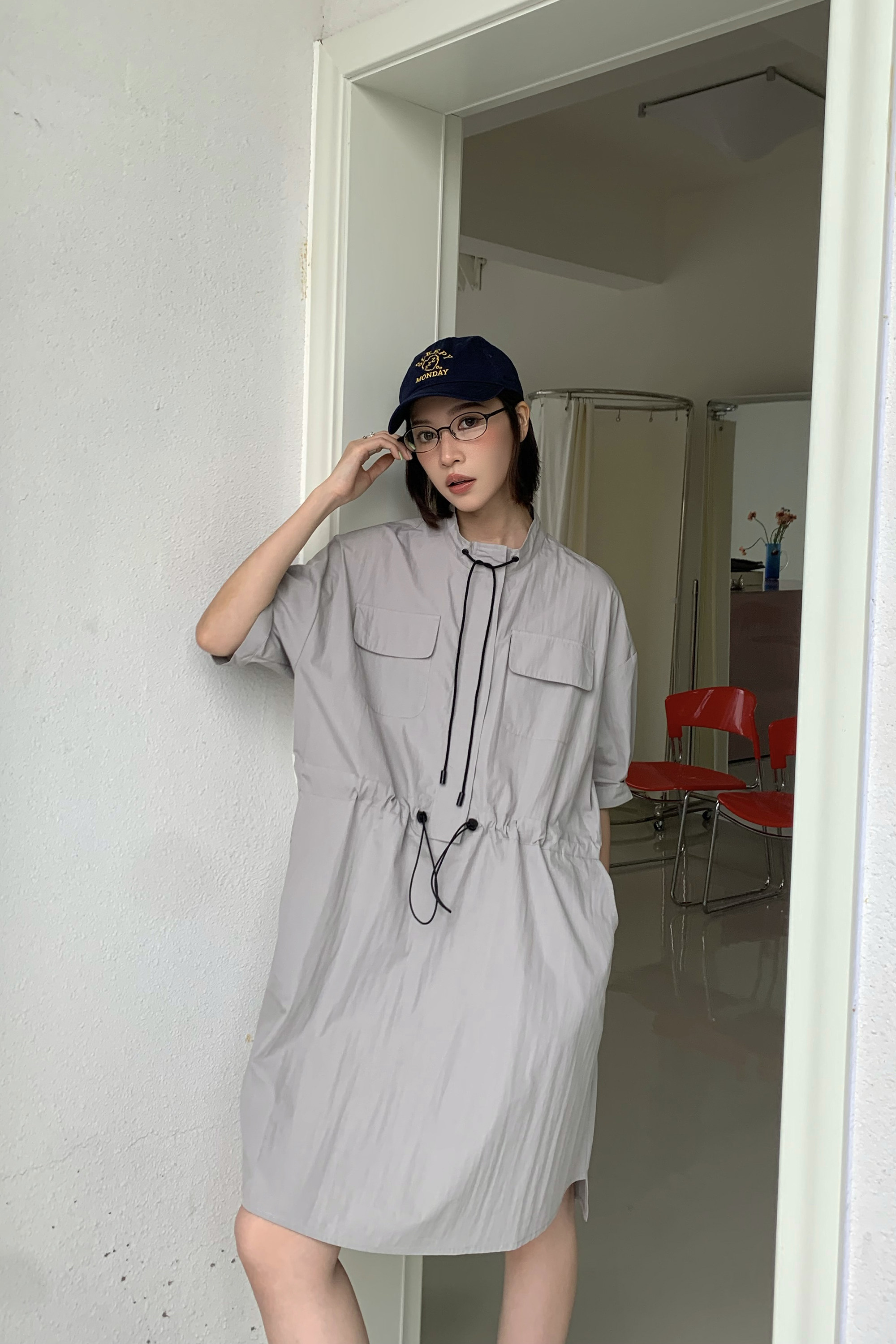 立領小個性縮繩工裝群 3色